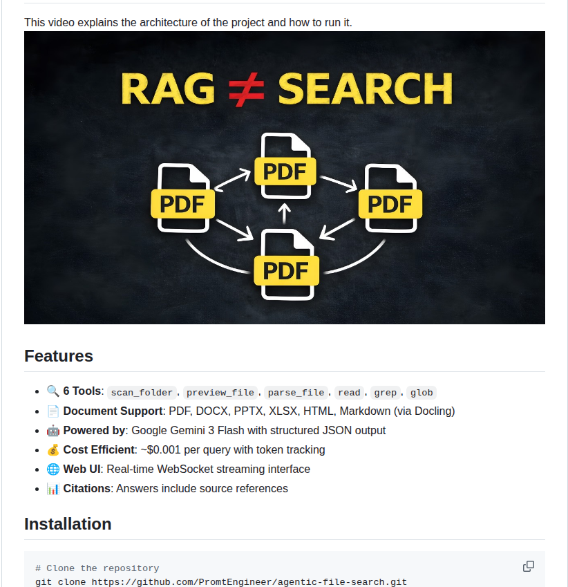Promtengineer Agentic File Search screenshot