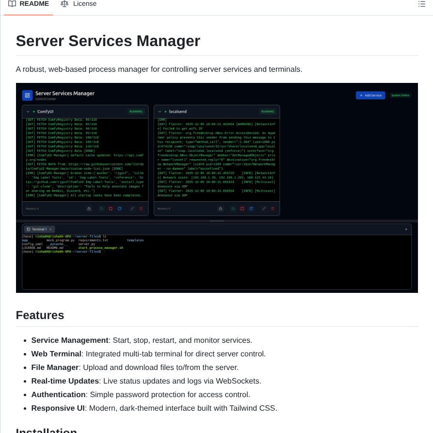 Rishabh Bajpai Server Services Manager screenshot