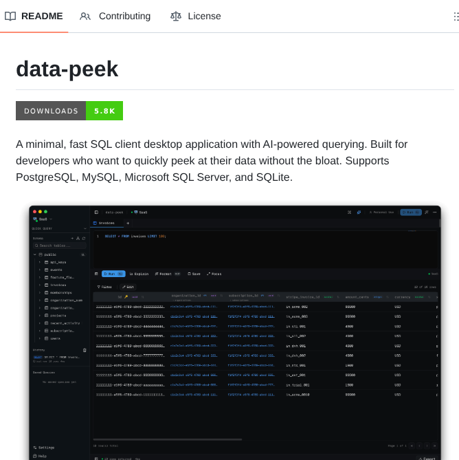 Rohithgilla12 Data Peek screenshot