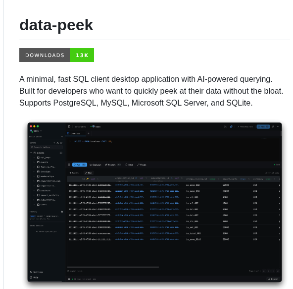 Rohithgilla12 Data Peek screenshot