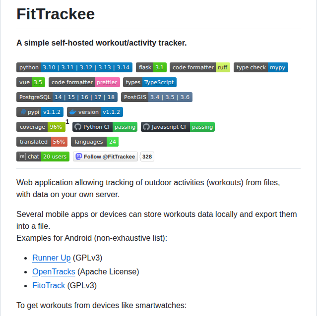 Samr1 Fittrackee screenshot
