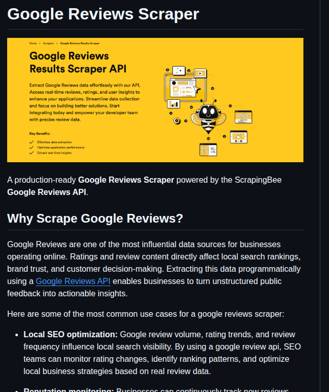 Scrapingbee Google Reviews Scraper screenshot
