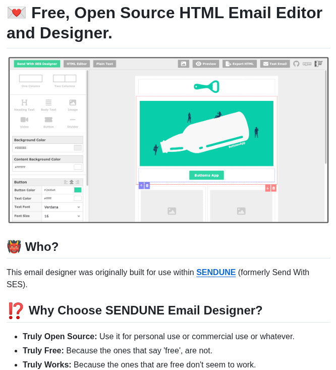 Sendwithses Drag And Drop Email Designer screenshot