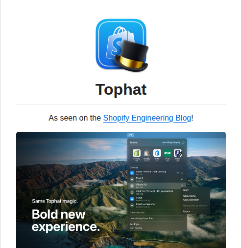 Shopify Tophat screenshot