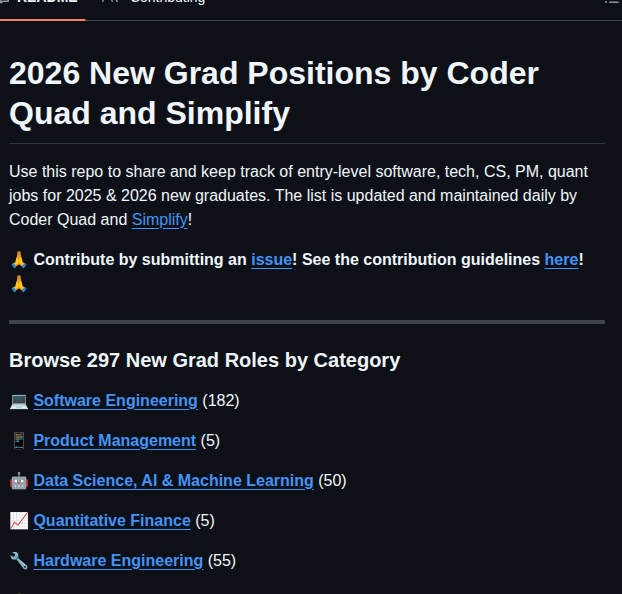 Simplifyjobs New Grad Positions screenshot