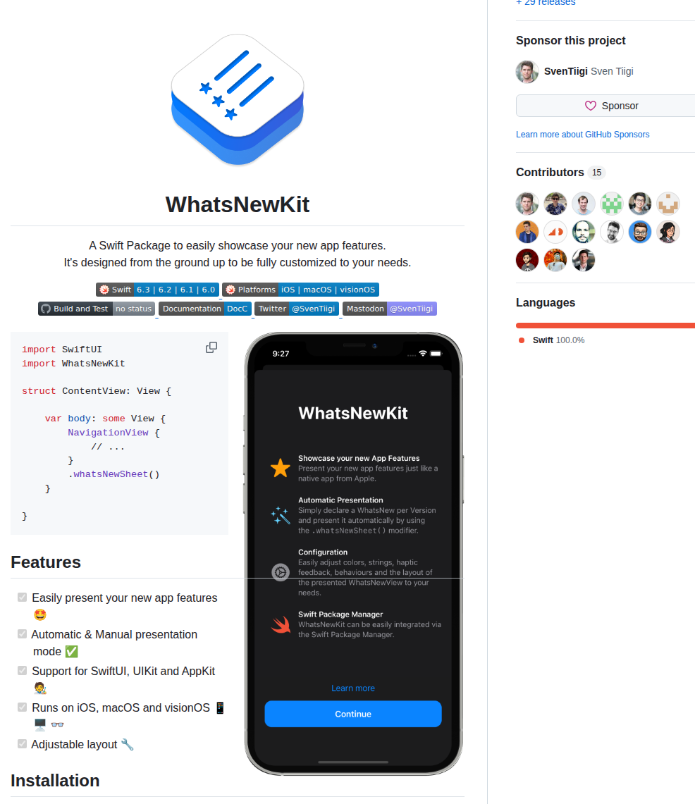 Sventiigi Whatsnewkit screenshot