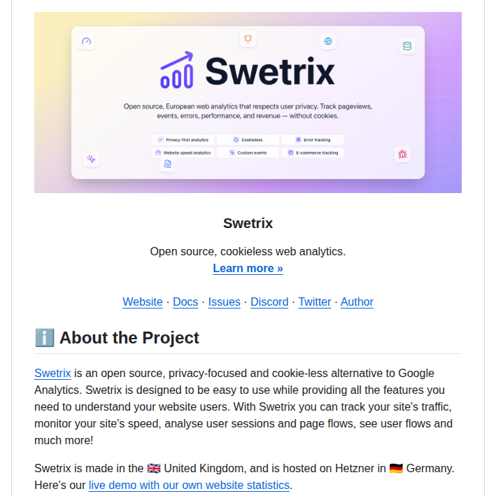 Swetrix Swetrix screenshot