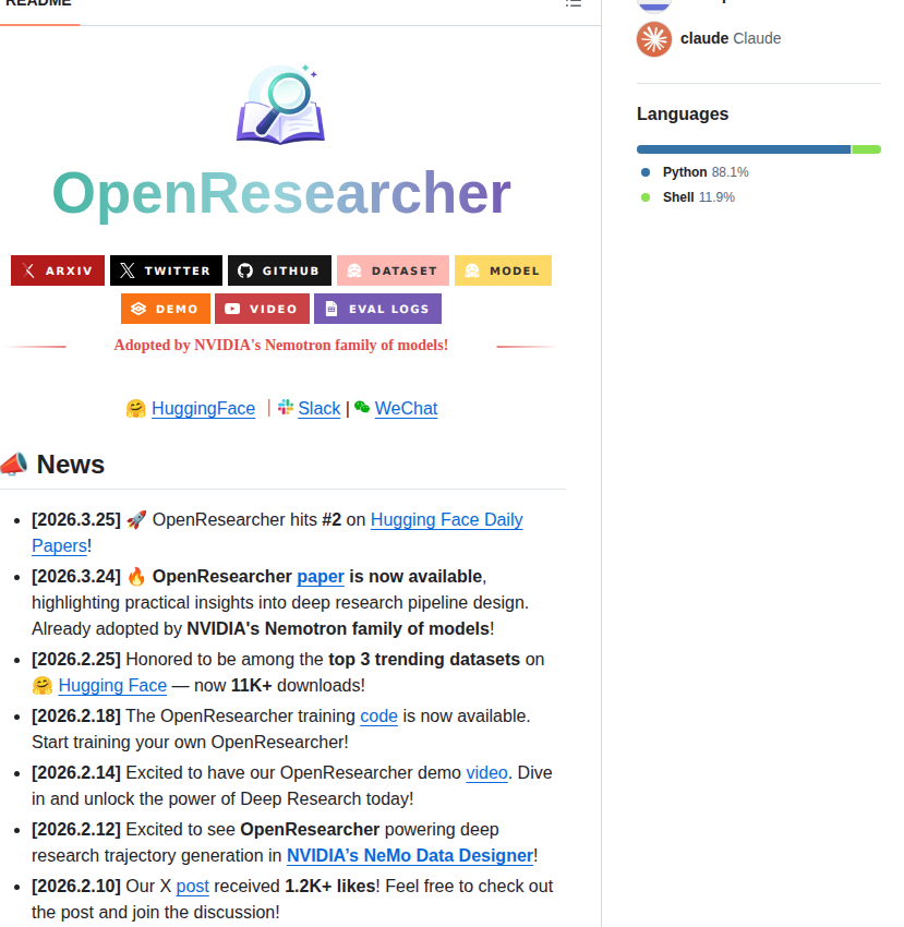 Tiger Ai Lab Openresearcher screenshot