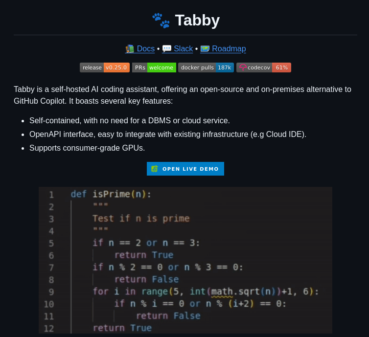 Tabbyml Tabby screenshot