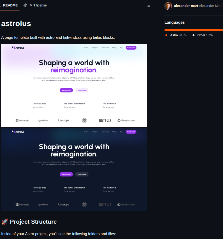 Tailus Ui Astro Theme screenshot