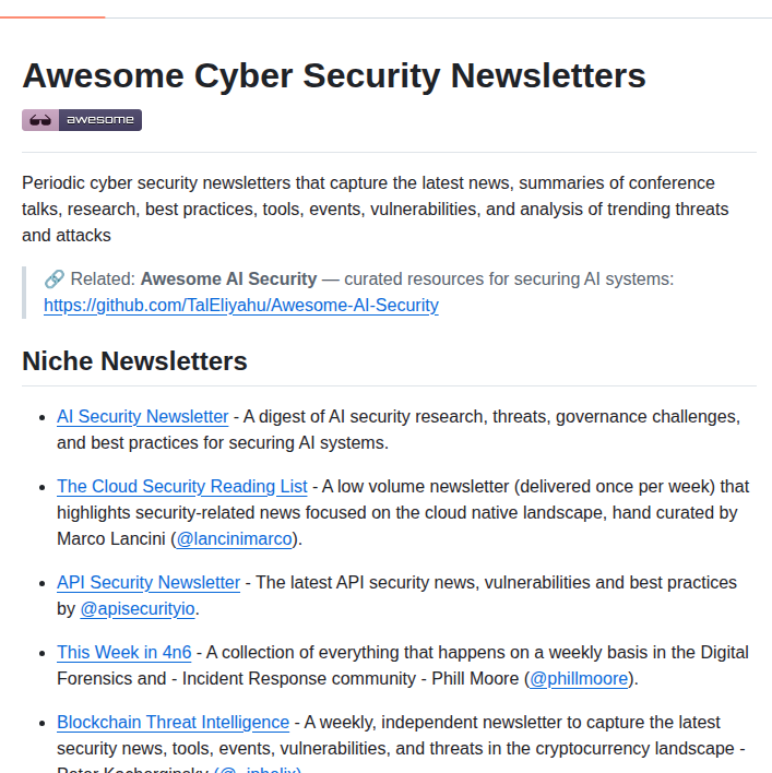 Taleliyahu Awesome Security Newsletters screenshot