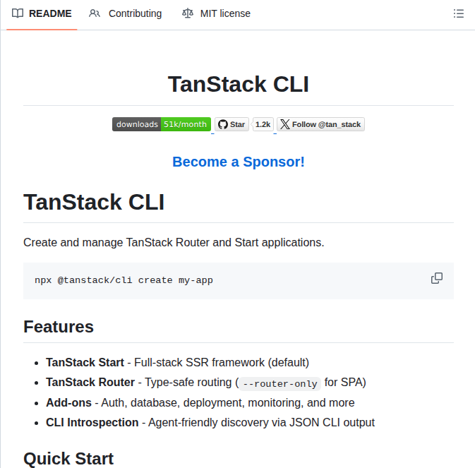 Tanstack Cli screenshot
