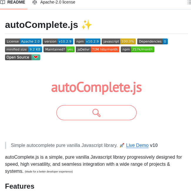 Tarekraafat Autocomplete.js screenshot