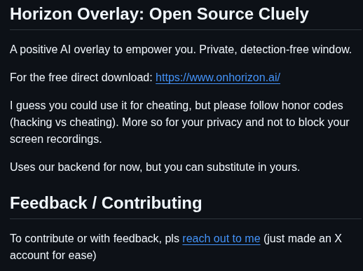 Tej Sharma Horizon Overlay Open Source Cluely screenshot