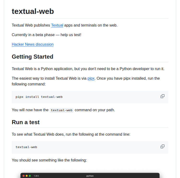 Textualize Textual Web screenshot