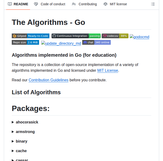 Thealgorithms Go screenshot