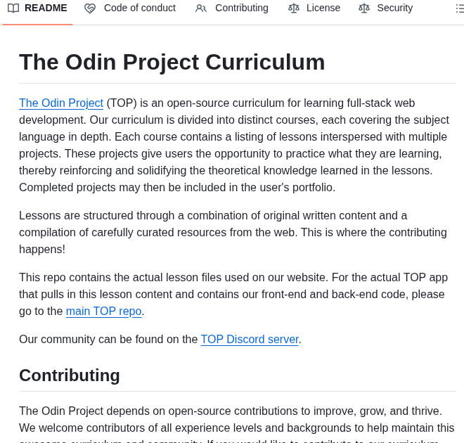 Theodinproject Curriculum screenshot