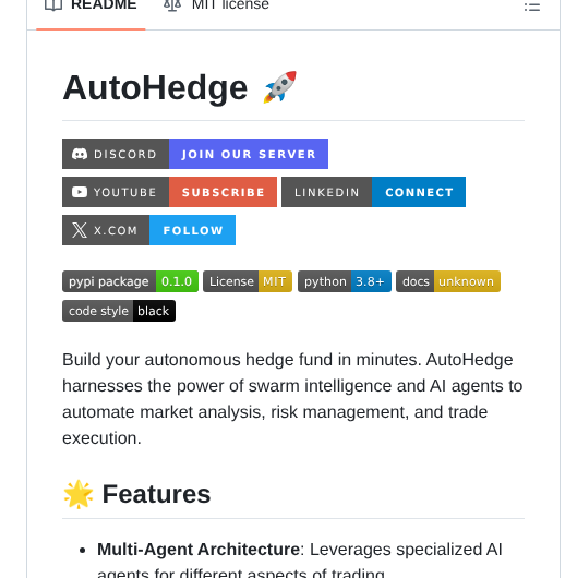 The Swarm Corporation Autohedge screenshot
