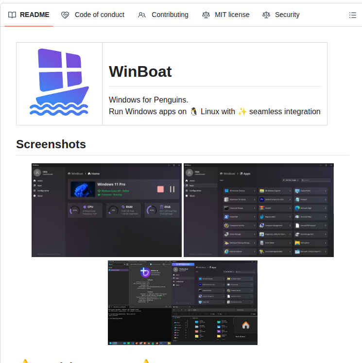 Tibixdev Winboat screenshot