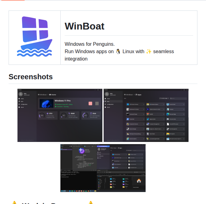 Tibixdev Winboat screenshot