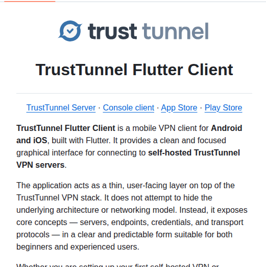 Trusttunnel Trusttunnelflutterclient screenshot