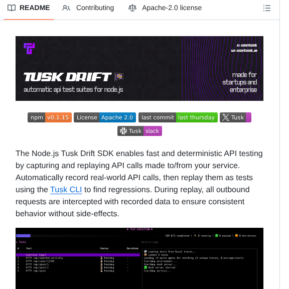 Use Tusk Drift Node Sdk screenshot