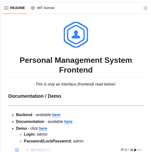 Volmarg Personal Management System Front screenshot