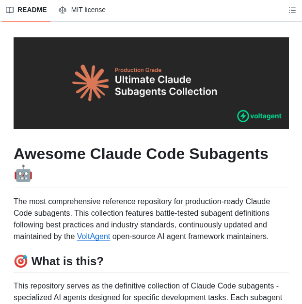 Voltagent Awesome Claude Code Subagents screenshot