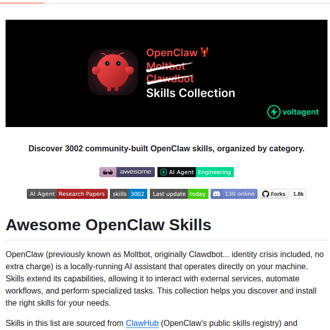 Voltagent Awesome Openclaw Skills screenshot