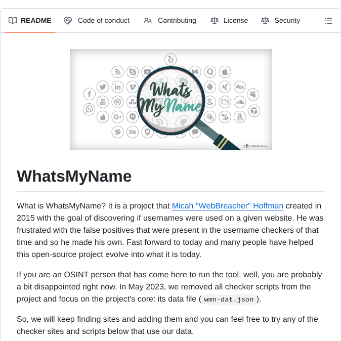 Webbreacher Whatsmyname screenshot