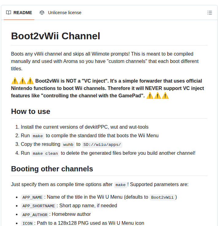Wiidatabase Boot2vwii screenshot