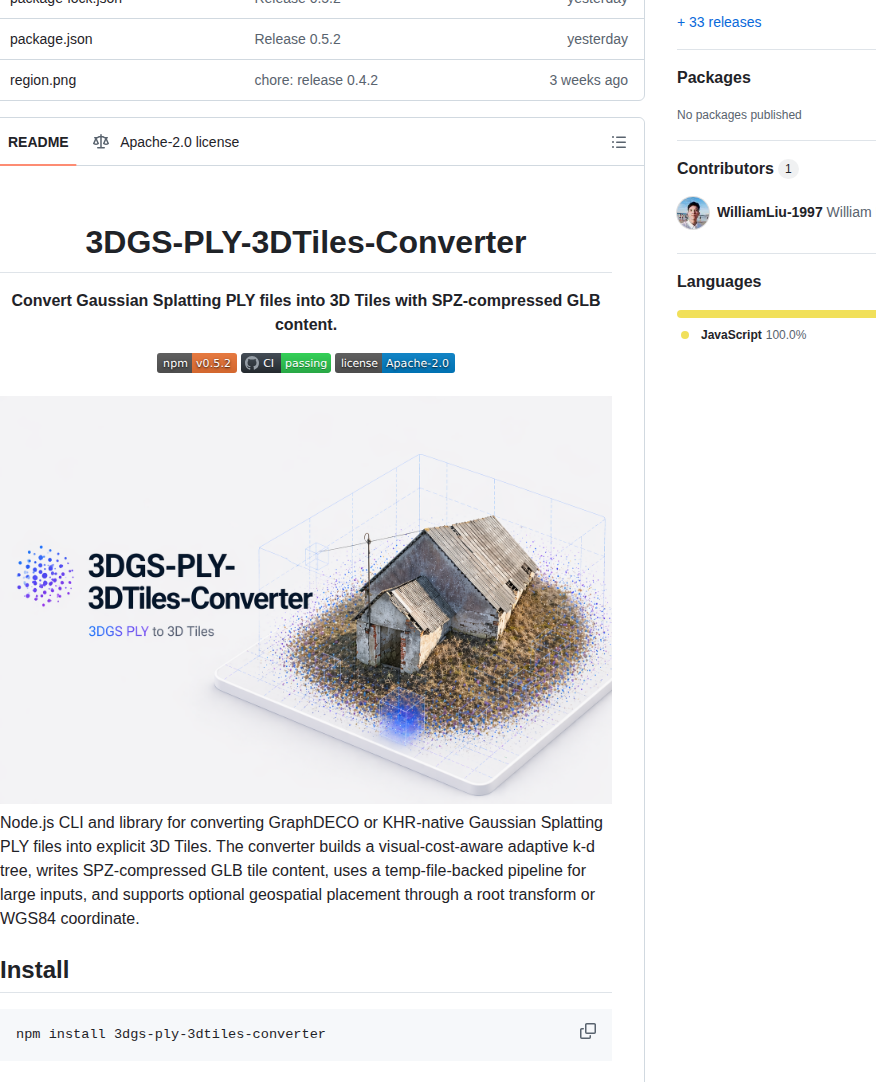 Williamliu 1997 3dgs Ply 3dtiles Converter screenshot