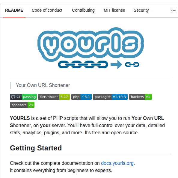 Yourls Yourls screenshot