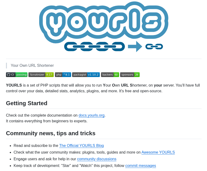 Yourls Yourls screenshot