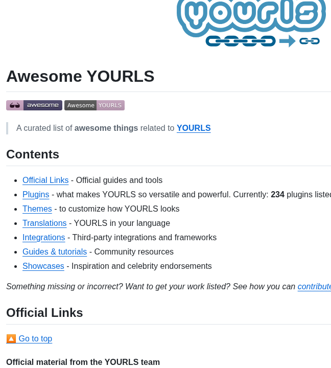 Yourls Awesome screenshot