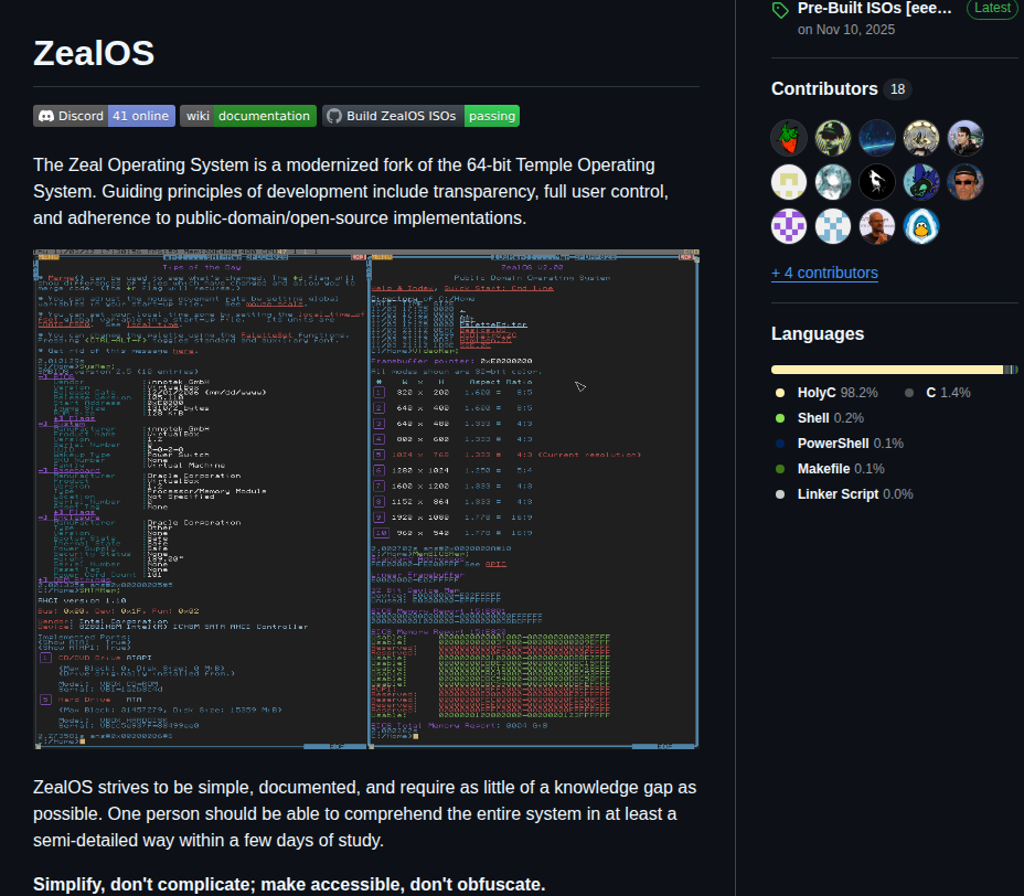 Zeal Operating System Zealos screenshot