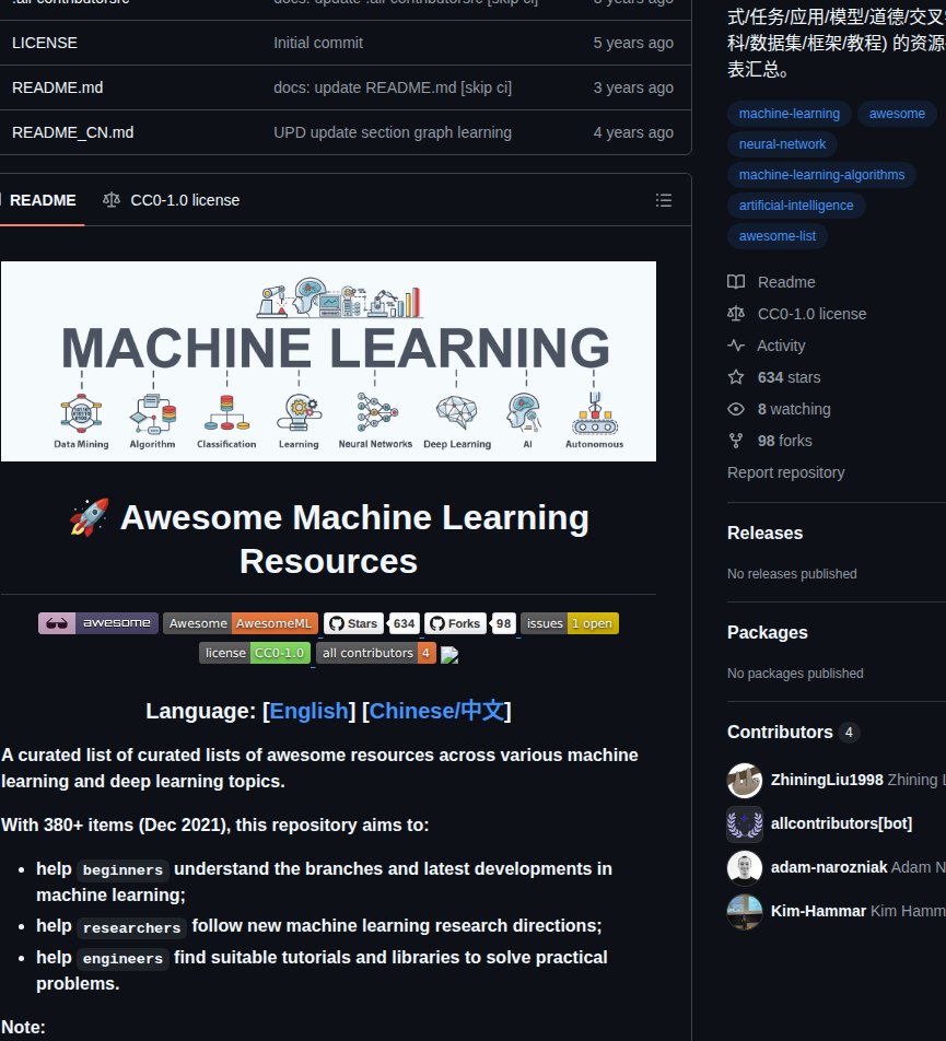 Zhiningliu1998 Awesome Machine Learning Resources screenshot
