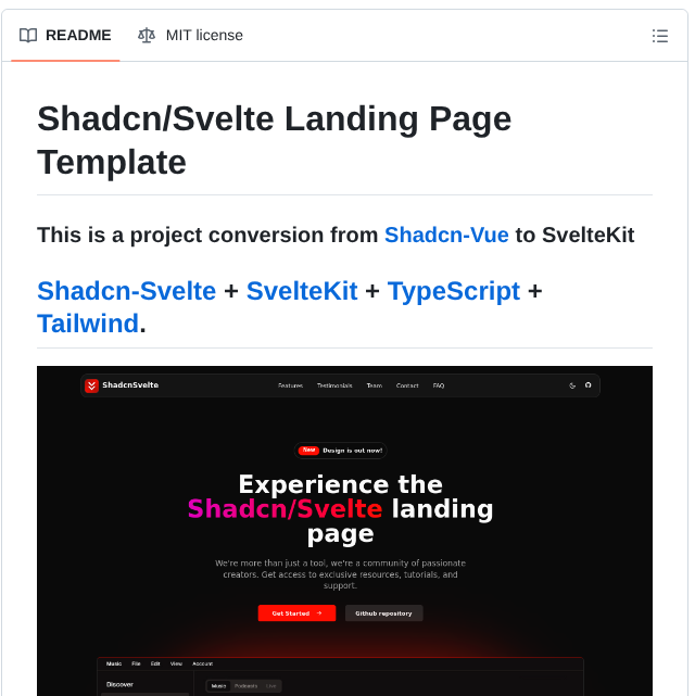 Zxce3 Shadcn Sveltekit Landing Page screenshot