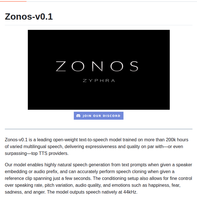 Zyphra Zonos screenshot