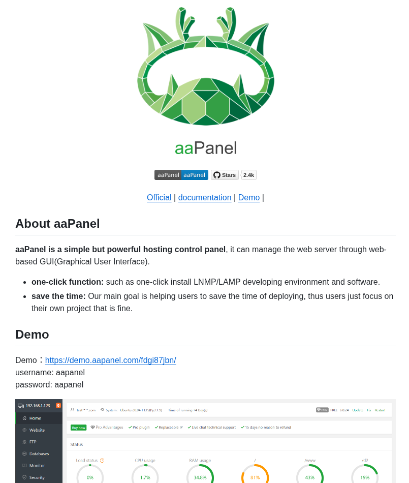 Aapanel Aapanel screenshot
