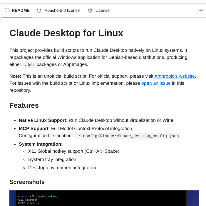Aaddrick Claude Desktop Debian screenshot