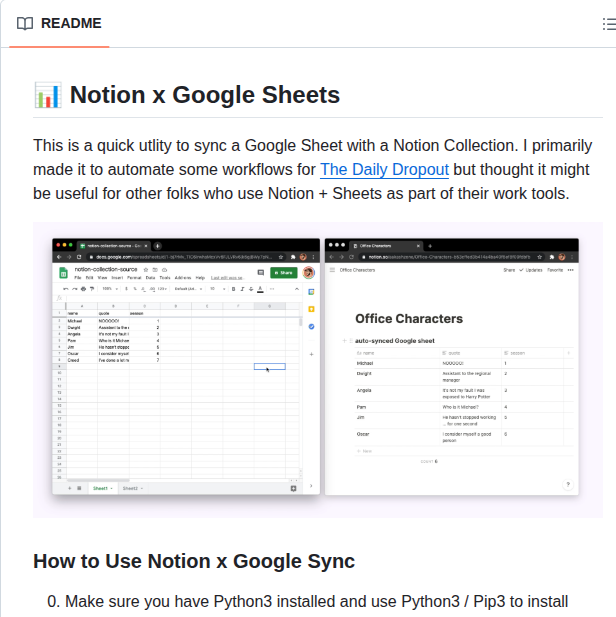 Aakashadesara Notion Google Sheets Sync screenshot