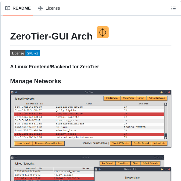 Aaron777collins Zerotier Gui Arch screenshot