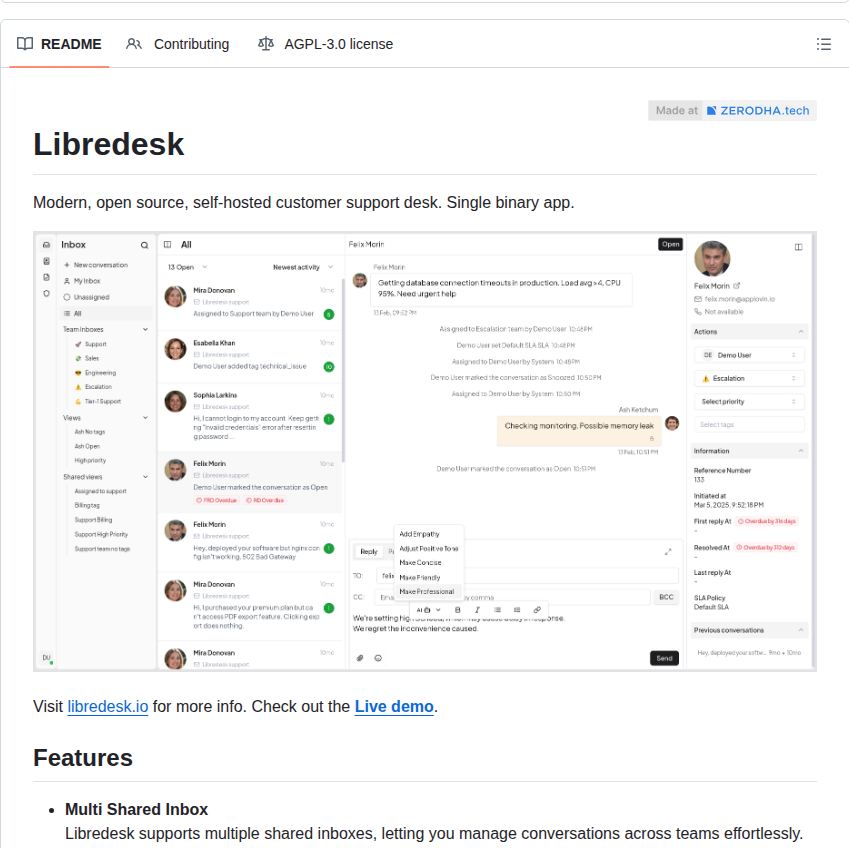 Abhinavxd Libredesk screenshot