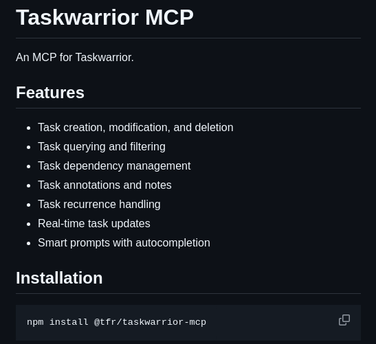 Acebaggins Taskwarrior Mcp screenshot