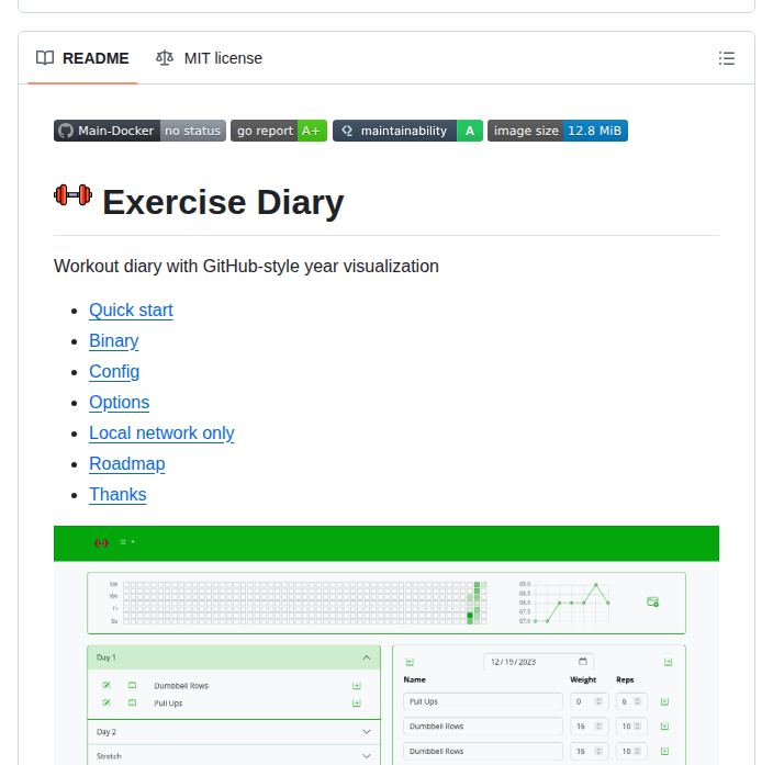 Aceberg Exercisediary screenshot