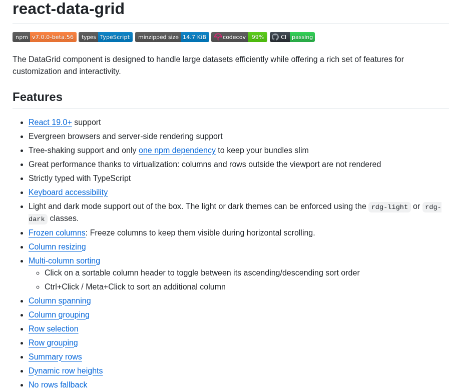 Adazzle React Data Grid screenshot