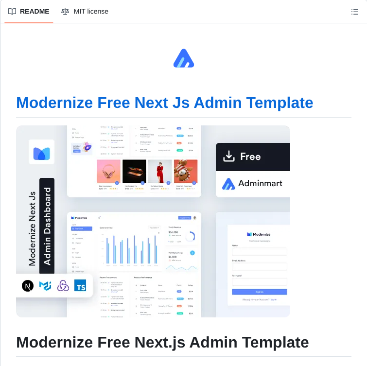 Adminmart Modernize Nextjs Free screenshot