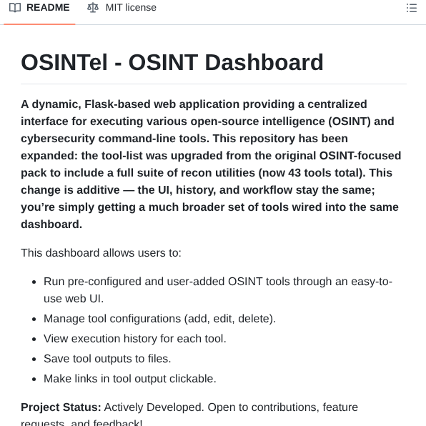 Aenoshrajora Osintel Dashboard screenshot