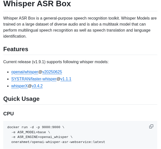 Ahmetoner Whisper Asr Webservice screenshot